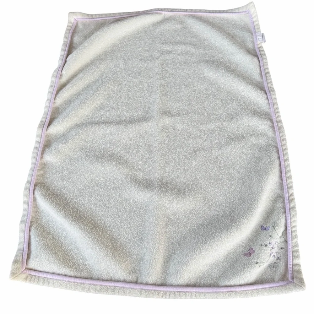 Y2K Fleece Baby Blanket Embroidered Butterflies Flowers Yellow Purple Pink 29x39